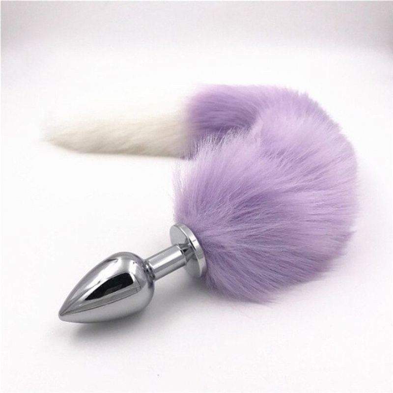 Plug Anal Rabo de Raposa - Roxo e Branco 48cm